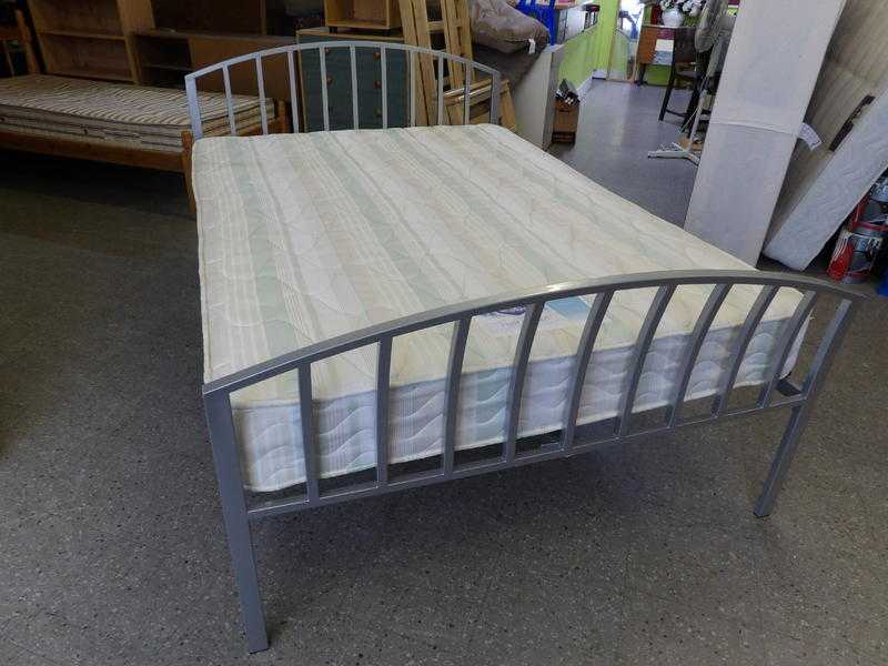 4ft 6quot Double Metal Bed Frame With Mattress - Local Delivery Service Available