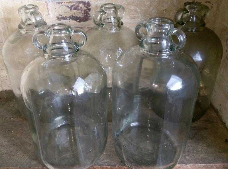 5 GLASS DEMIJOHNS - EACH 4.5 LITRES - IDEAL FOR WINE OR BEER MAKING