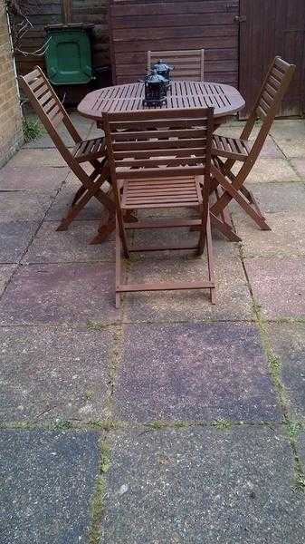 5 PIECE WOODEN GARDEN TABLE AND CHAIRS SET  BRAND NEW BENCH