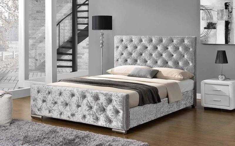 5ft king size bed frame in silver velvet