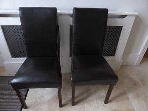 6 Brown roll top leather dining chairs