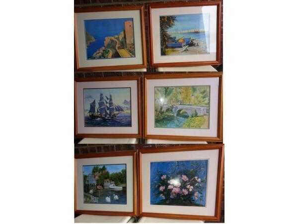 6 framed prints by Mouth and Foot Painting artists. Proceeds will go to MFPA charity