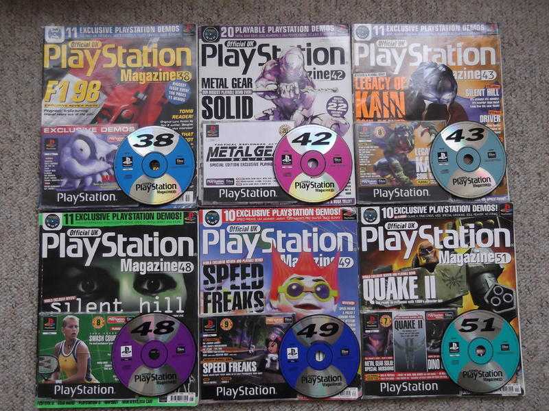 6 Official Sony Playstation Magazines  playable demo discs - Numbers 38 42 43 48 49 51