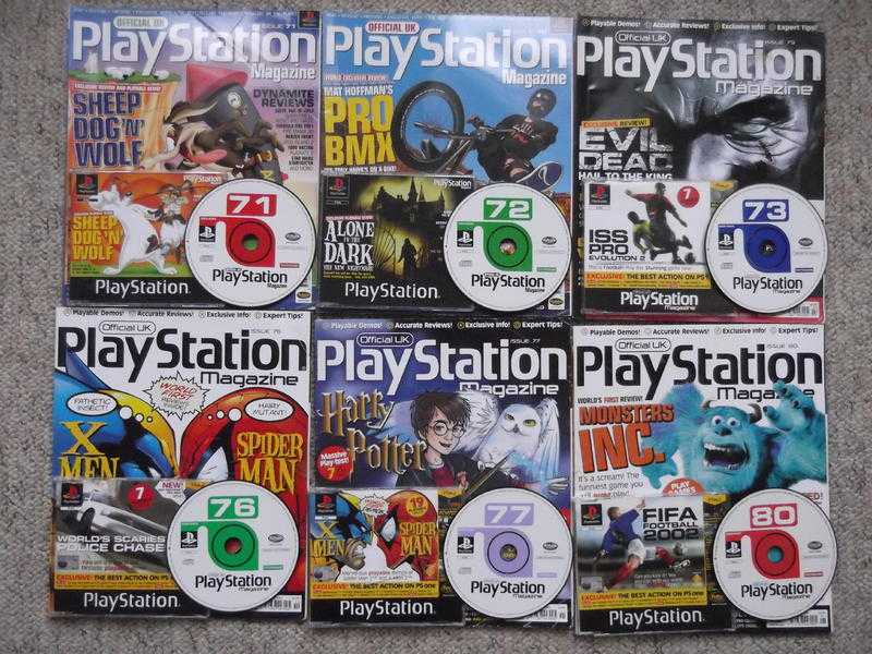 6 Official Sony PlayStation Magazines  playable demo discs - Numbers 71 72 73 76 77 80