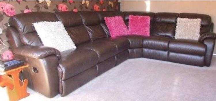 6 seater corner brown leather sofa