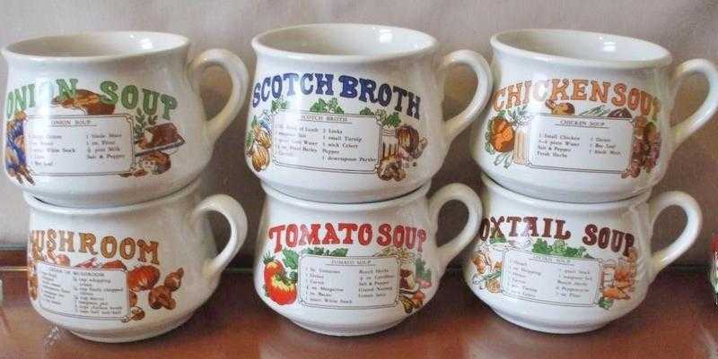 6 x Large SOUP MUGS, EXCELLENT CONDITION, COLLECTORS ITEMS.