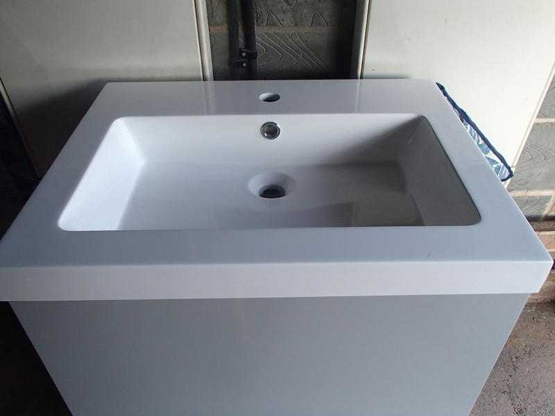 60cm wide resin bathroom or utility room sink and drawer cabinet (light grey)