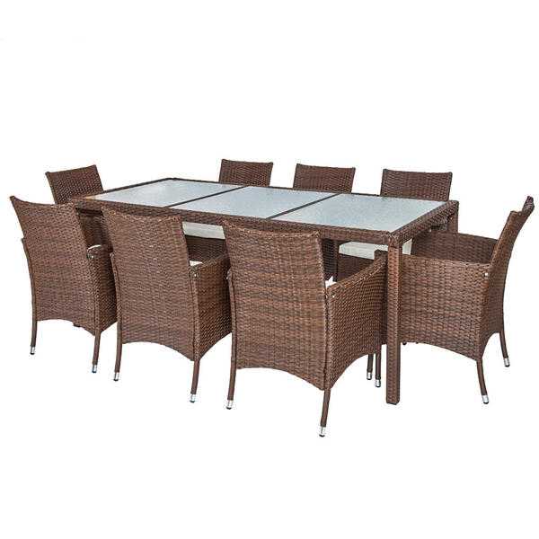 8 Seater  Table Rattan Garden Furniture Dining Chairs Set