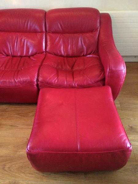 9-seater Red Leather Sofa