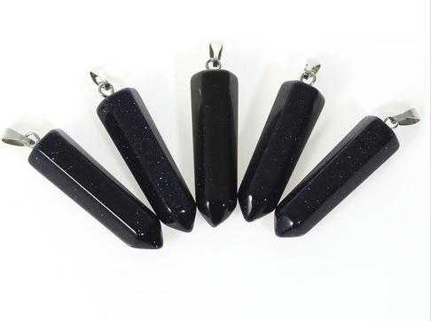 A Beautiful Blue Sandstone Pendants on a Brown Faux Suede Cord