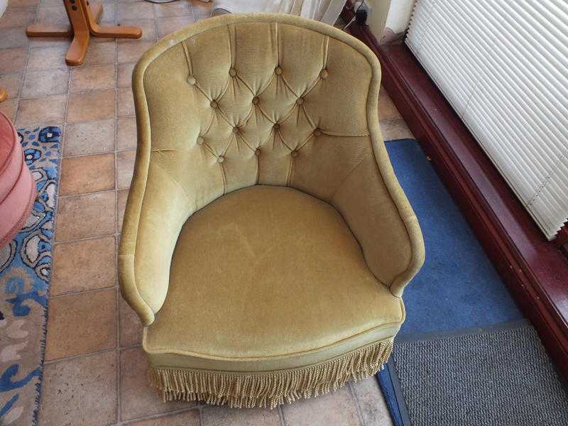 A lime green material finished bedroom chair. COLLECTION ONLY. FREE TO COLLECTOR