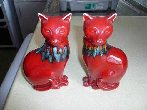 A PAIR OF POOLE  RED CATS 6INCH HIGH