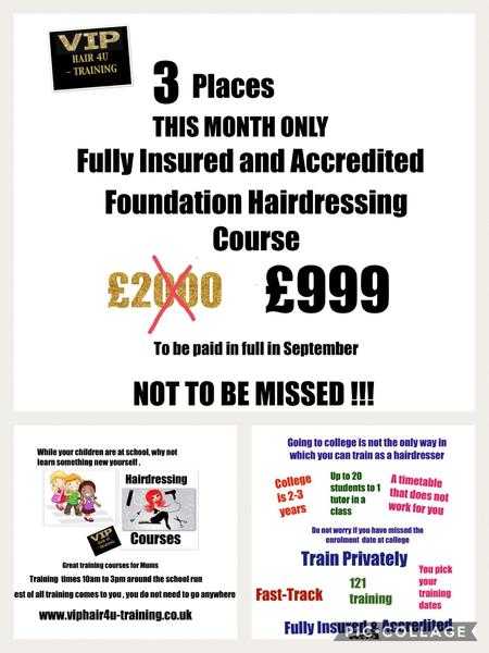 Accredited Foundation Hairdressing Course normally 2000 September 999