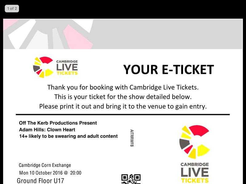 Adam Hills, 2 tickets, 10 Oct - Cambridge Corn Exchange