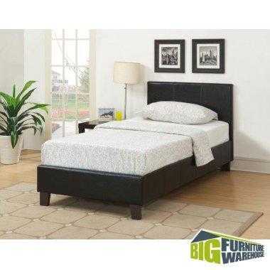 Almost new black leather single bed