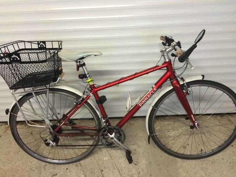 Aluminium frame, red hybrid road bike with white fenders