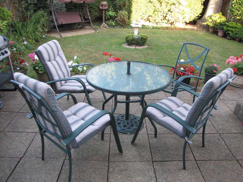 Aluminium garden table and 4 chairs (green)