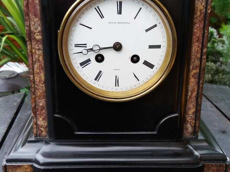 ANTIQUE BELGIAN SLATE WITH MARBLE EDGED MANTLE CLOCK.quotGRANT BROTHERS OF PARISquot CIRCA 1890039S