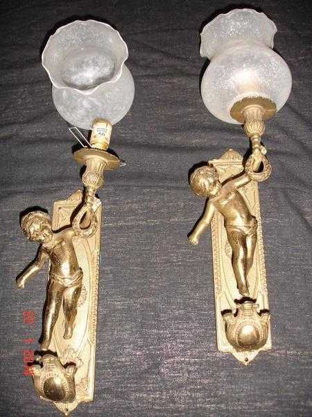 ANTIQUE BRASS French Bronze Cherub Wall lights.