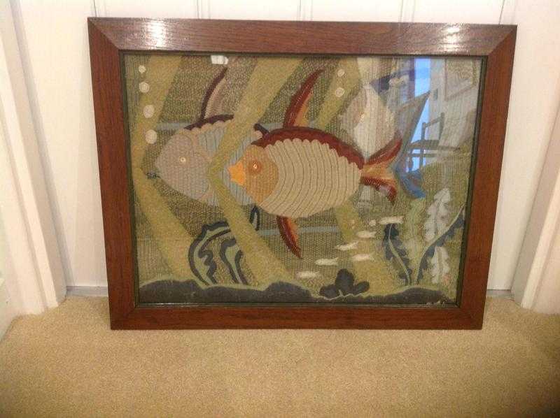 Antique. Framed embroidery.