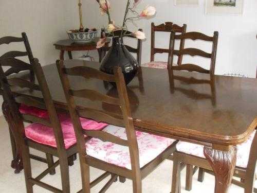 Antique George V dining table and 6 Ercol ladder back chairs