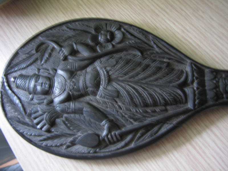 Antique Indian beautifully hand carved mirror unusual with deities