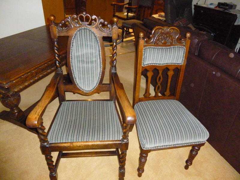 Antique oak dining table and chairs