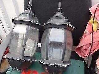 ANTIQUE PAIR   BEVELLED GLASS METAL  LANTERN PENDANT SHADE