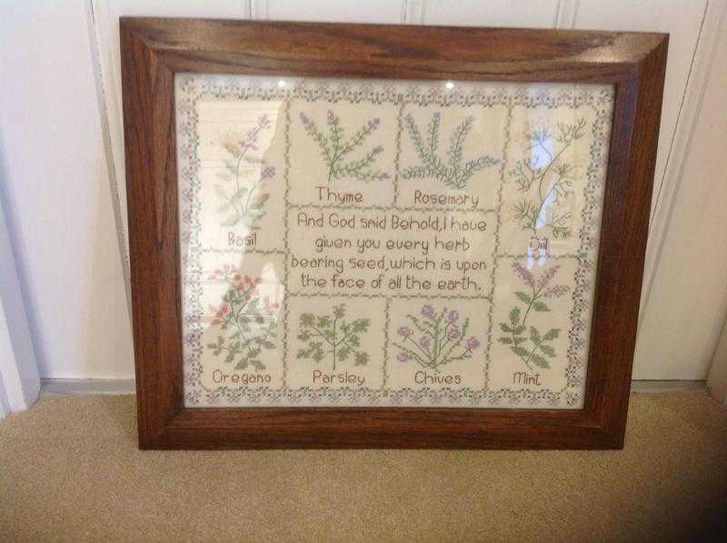 Antique sampler, in oak frame.