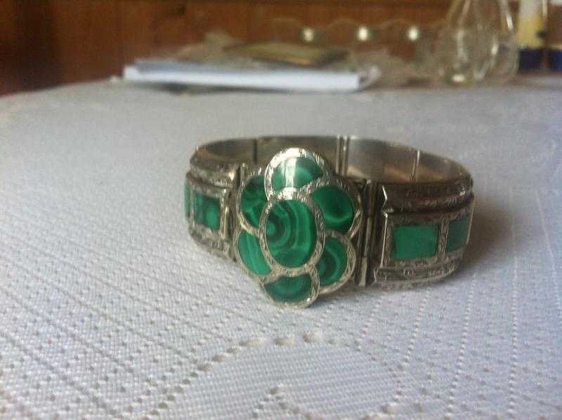 Antique Scottish Silver amp Malachite Bracelet