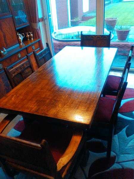 Antique solid oak dining table and chairs
