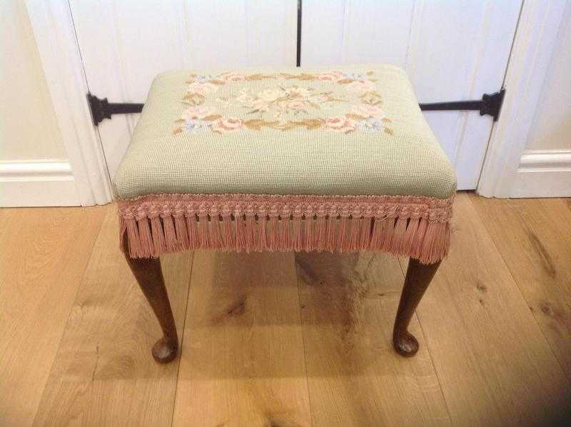 Antique stool. With tapestry apholstry.