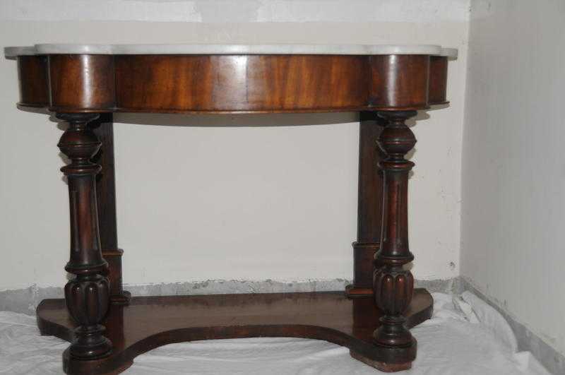 Antique Victorian Shaped White Marble amp Mahogany Console Hall Table Wash Stand Sink Unit Plant Stand