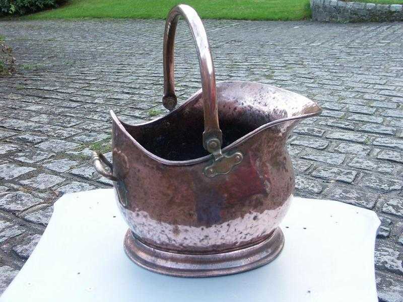 Antique Vintage COPPER Coal Helmet Scuttle Fireside Hearth Planter