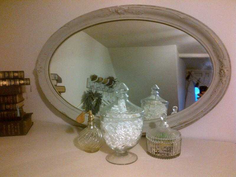 Antique vintage grey oval french style plaster gesso Farrow amp Ball painted shabby chic mirror