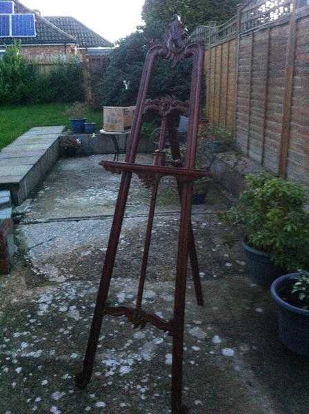 Antique walnut wood ornate easel, 6ft tall. Beautiful.