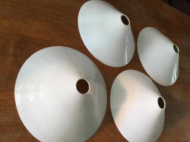 Antique white glass hand spun pendant light shades x 4