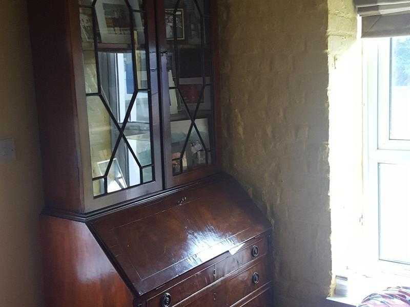 Antique wooden and glass cabinet  bureau