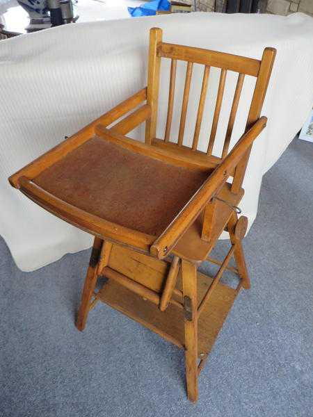 Antique Wooden High Chair-1940s-50s