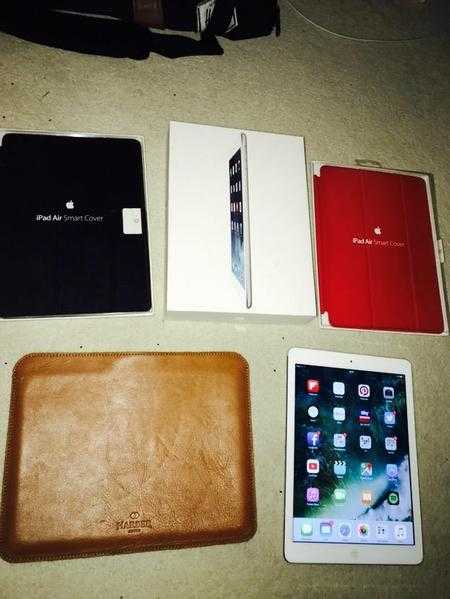 Apple iPad Air 1 64gb white silver boxed 2 genuine Smart covers and tan leather sleeve perfect