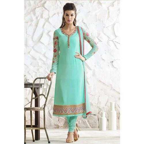 AQUA BLUE GEORGETTE CHURIDAR SUIT