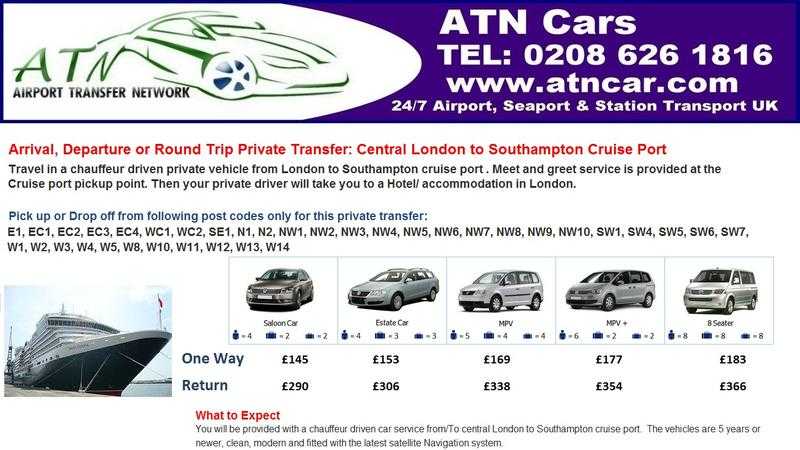 Arrival, Departure or Round Trip Private Transfer Central London to Southampton Cruise Port