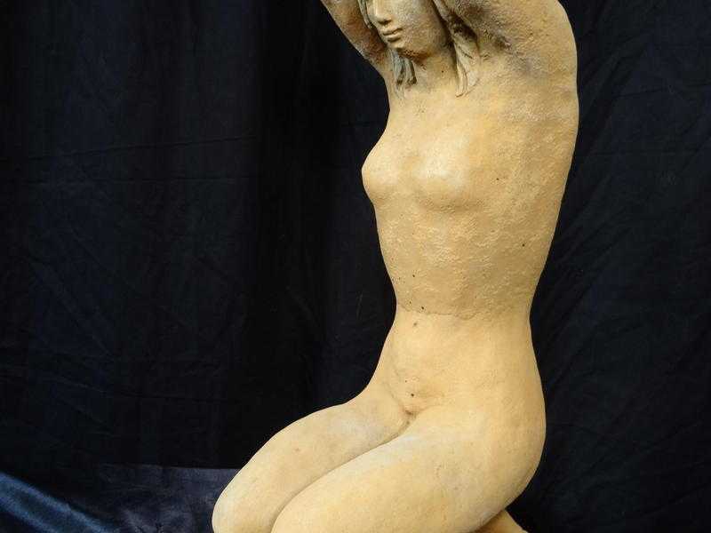 Art Deco Sculpture Style Golden English Stone Graceful Posing Lady Statue