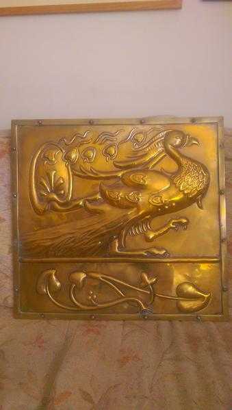 art nouveau decorative brass panel