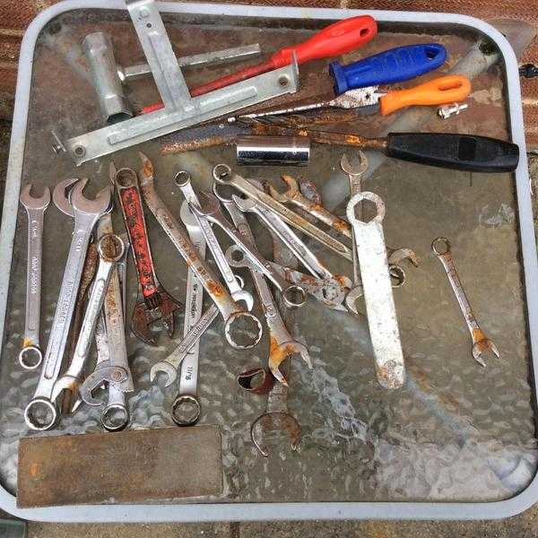 ASSORTED DIY, LGE HAND SAWS, BOLTS, SPANNERS, TILE CUTTER, PLASTER TROWELLS