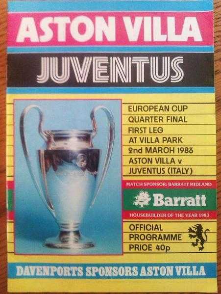 Aston Villa v Juventus. Football Programme European Cup Quarter Final 1983