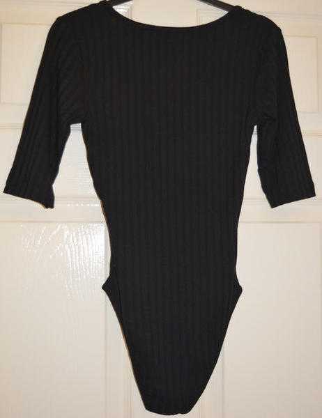 ATMOSPHERE BLACK Womens Ladies Wrap Over V Neck Plunge Bodysuit Long Sleeve Leot