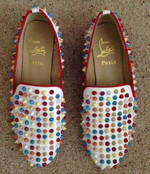 Authentic Christian Louboutin Men039s Multi - Colour Rollerboy Spike Flats, Size UK 4, with original d