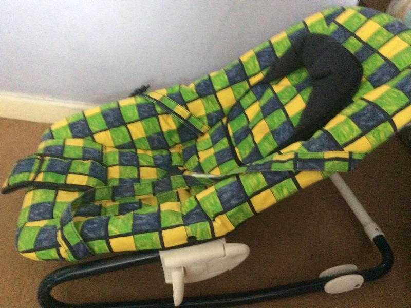 BABY BOUNCER CHAIR NAVY GREEN YELLOW CHECKS, LARGER MODEL