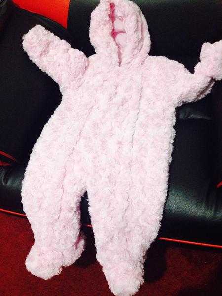 Baby pink snow suit